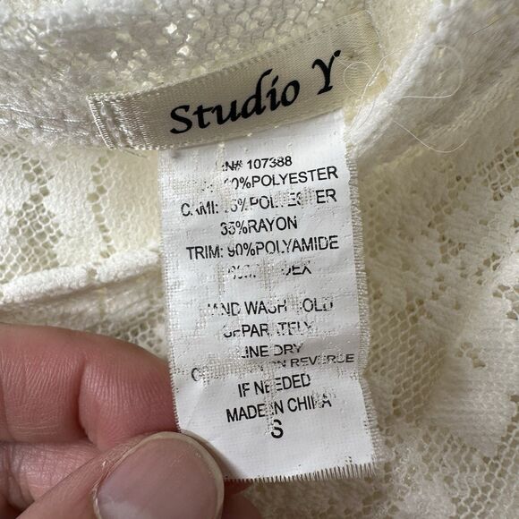 Studio Y Mesh Floral Sheer Top Sz S Keyhole Back Puff Sleeve Feminine Coquette - Picture 5 of 13